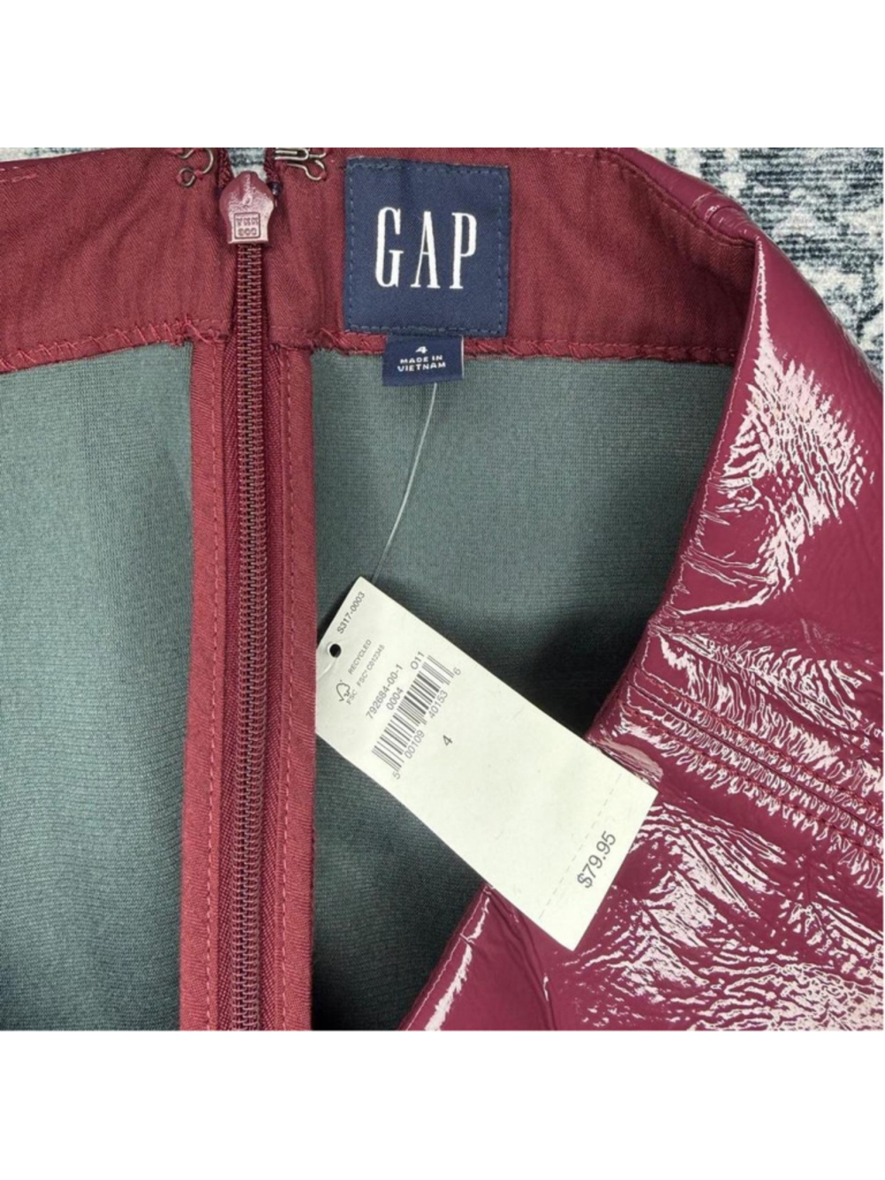 GAP Burgundy Vegan Leather Midi Skirt with Slit - Size 4 - Picture 6 of 7